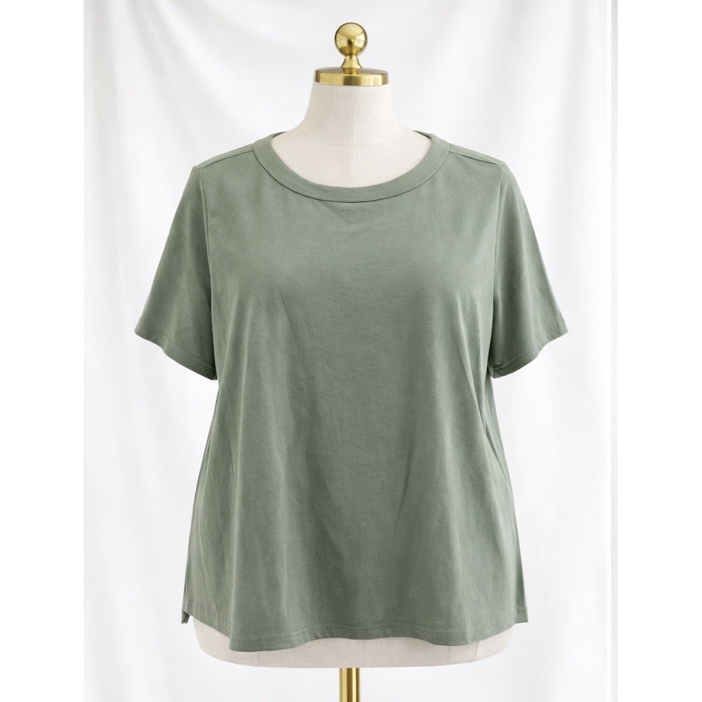 Chicos Tee Top Size 3 US XL Olive‎ Green 100% Cotton Knit Short Sleeves